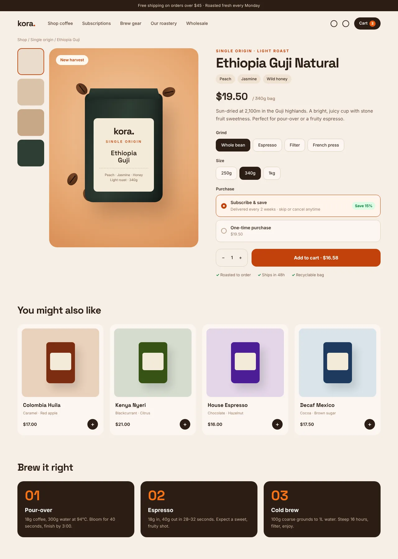 Specialty coffee online store