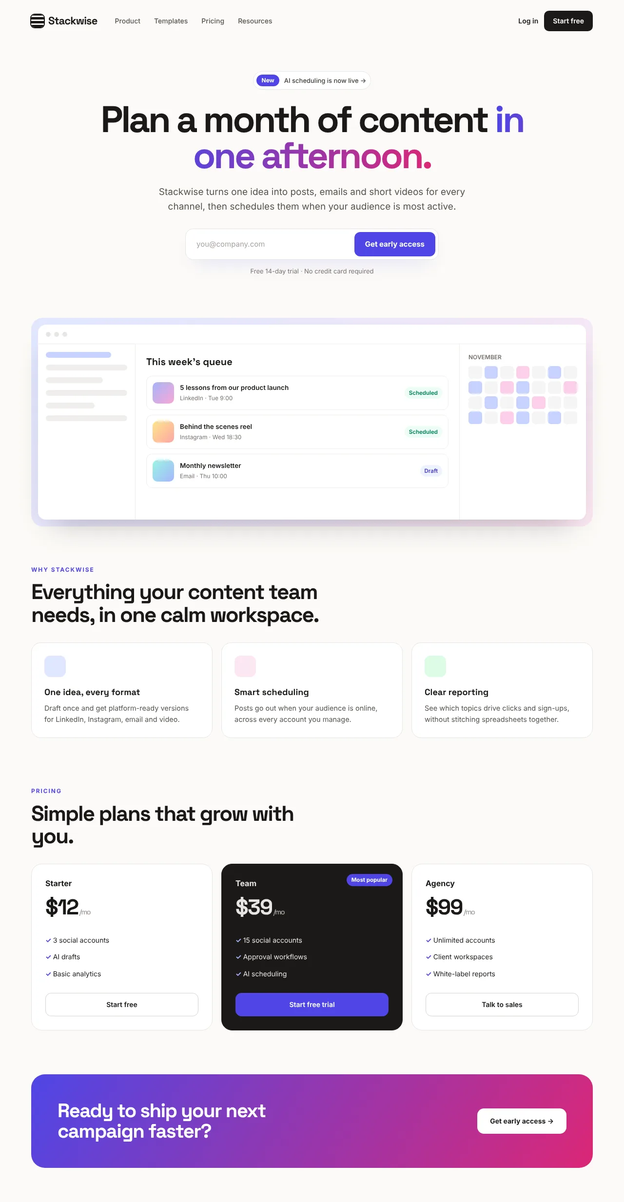 Product launch landing page